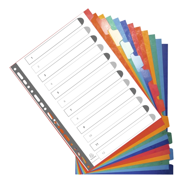 Przekładki kartonowe EXACOMPTA z laminowanymi indeksami 12 stron kolorowe
