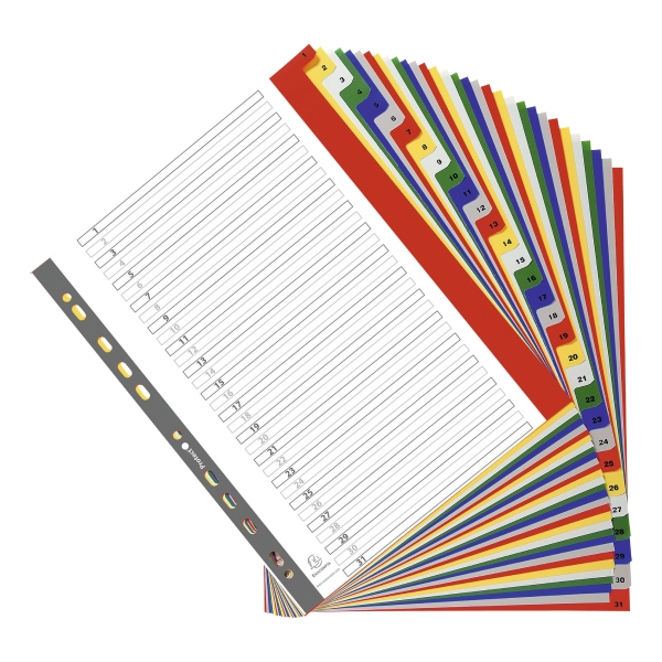 Exacompta dividers in PP A4+ 1-31 tabs assorted colours
