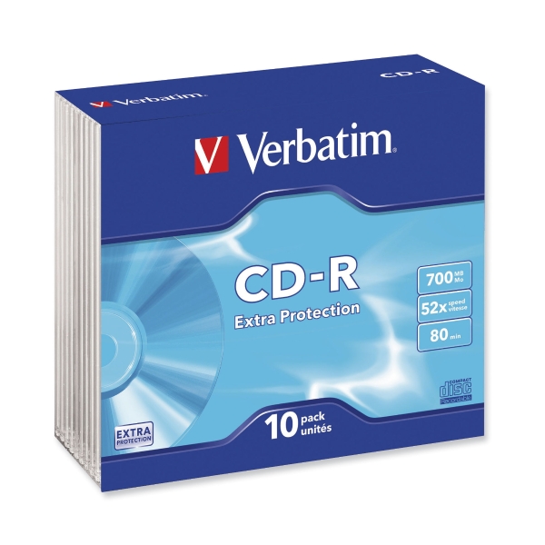 VERBATIM CD-R 80MIN 700MB SLIM CASES - PACK OF 10
