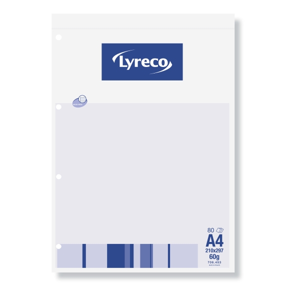 Lyreco schrijfblok A4 gelijnd bovenaan gelijmd 80 vellen
