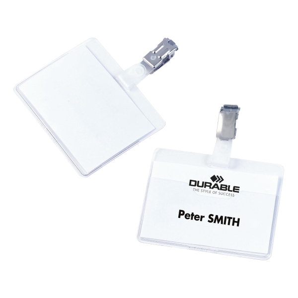 Durable Visitor Badges 60 X 90Mm Metal Clip - Clear - Box Of 25