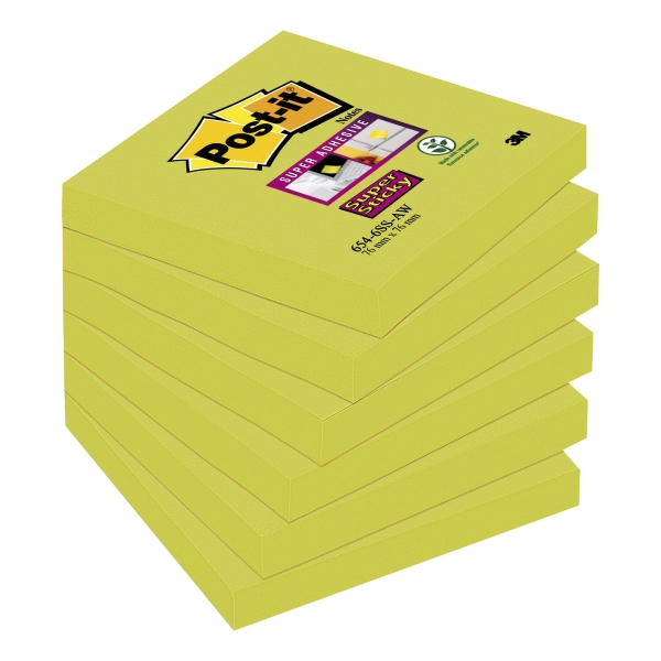 LOT DE 6 BLOCS POST-IT SUPER STICKY 76X76MM VERT OLIVE