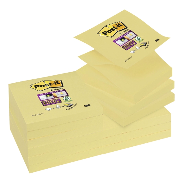 Z-Notes Post-it Super Sticky - 76 x 76 mm - jaunes - 12 blocs x 90 feuilles