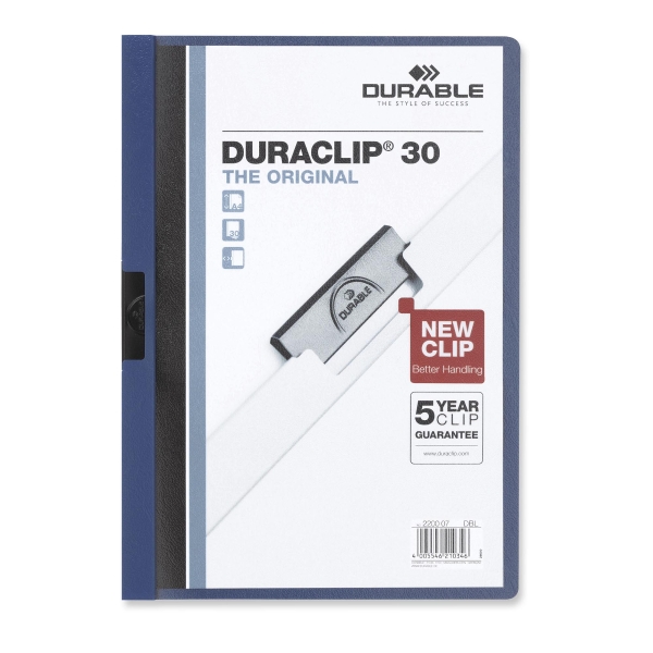 Durable 2200 Duraclip chemise à pince A4 PVC 30 feuilles bleu foncé