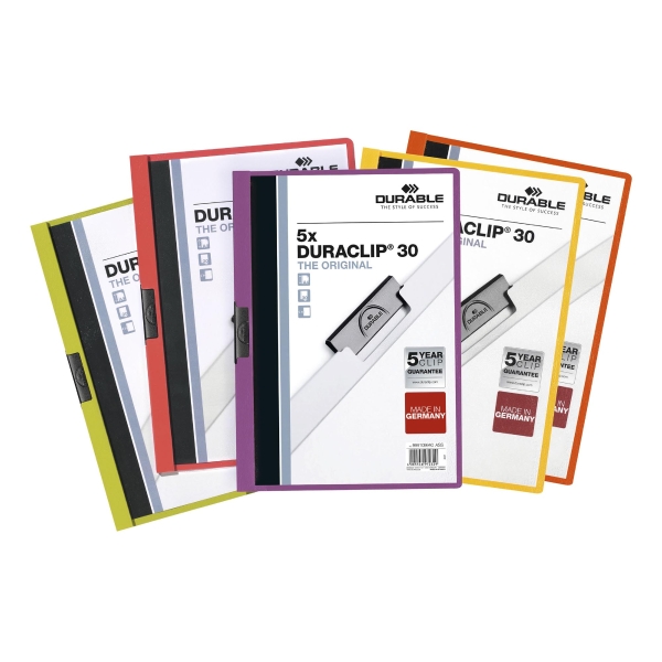 Pack de 5 dossiers DURACLIP 2000 con 30 fundas A4 en colores surtidos
