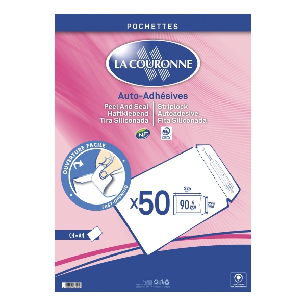 La Couronne bags peel and seal C4 229 x 324 90g white - pack of 50