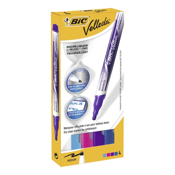 Pack de 4 marcadores para pizarra blanca Velleda Free Ink colores fashion