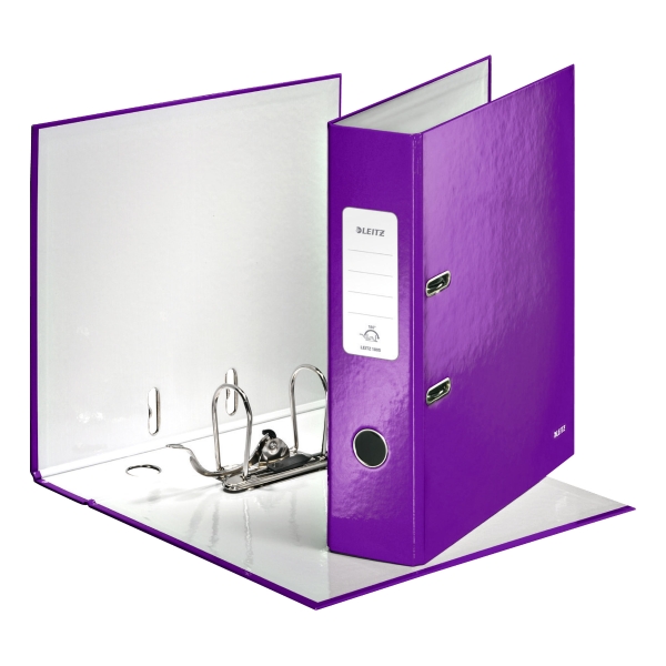 Leitz 180° Wow Laminated A4 , 80mm Spine, Lever Arch File Purple