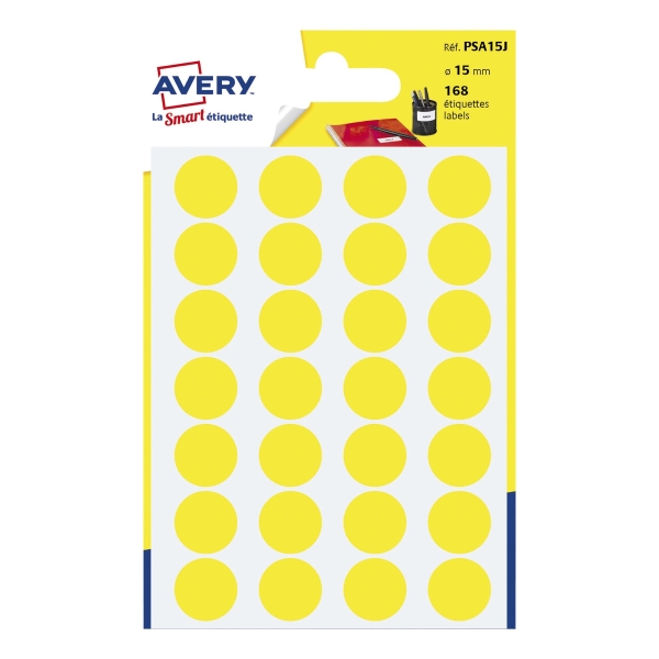 Avery sárga etikettek, Ø 15 mm, 168 etikett/csomag