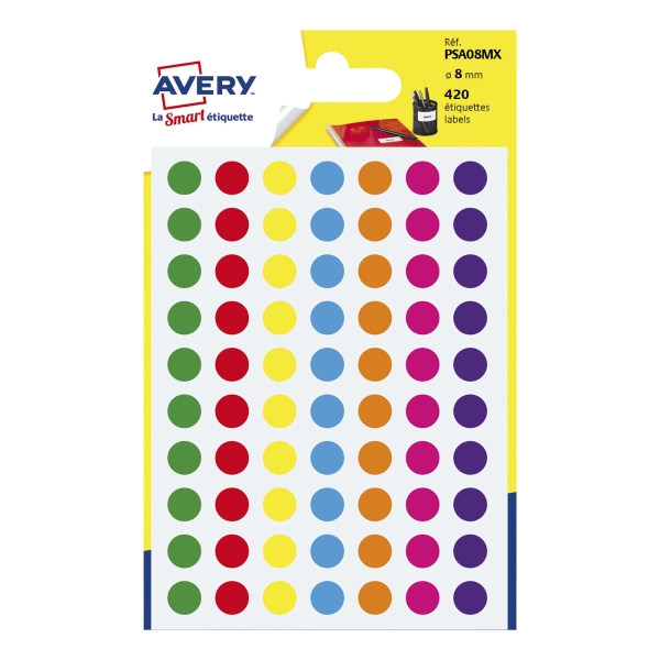 Avery Dot Labels 8mm Assorted Pack of 420