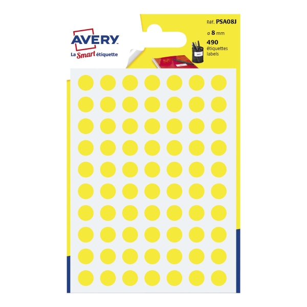 Avery Dot Label 8mm Yellow Pack of 490