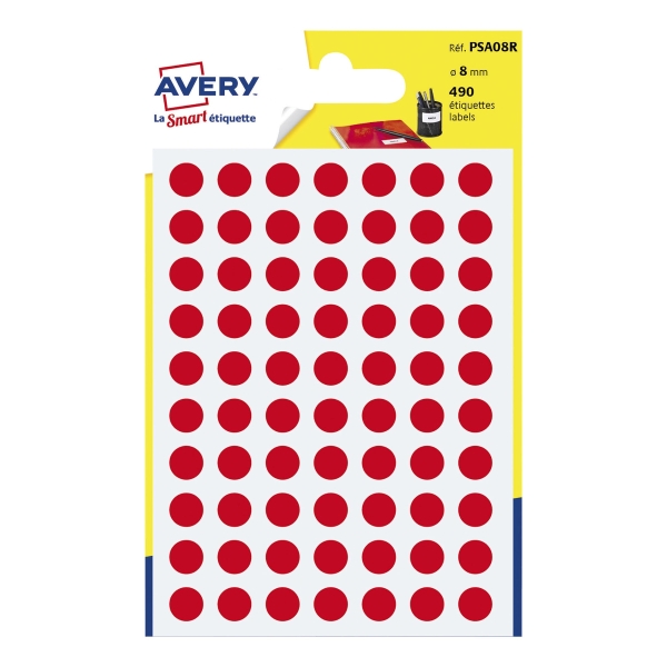 Avery piros etikettek, Ø 8 mm, 490 etikett/csomag
