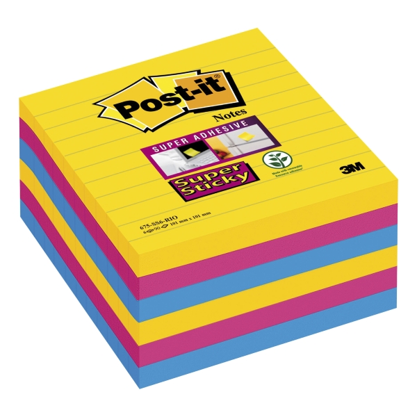 Pack 6 blocks notas adhesivas Post-it Super Sticky rayado Río Janeiro 101x101mm