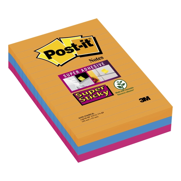 FOGLIETTI POST-IT® ADESIVO SUPER STICKY 101X152MM BANGKOK - 3 BLOCCHETTI