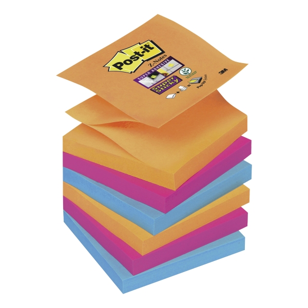 3M Post-it# R330 Super Sticky z-blo?ky 76x76 mm, barevn#, bal. 6 blo?k/90 l#stk