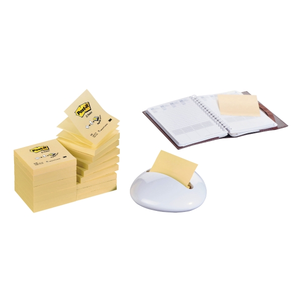 Pack 16 blocks notas adhesivas Post-it Z-Notes amarillo + Dispensador blanco