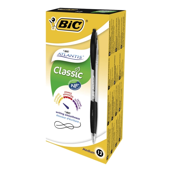 Długopis BIC Atlantis Premium Metal Clip, Czarny, 12 długopisów+5 zakreślaczy