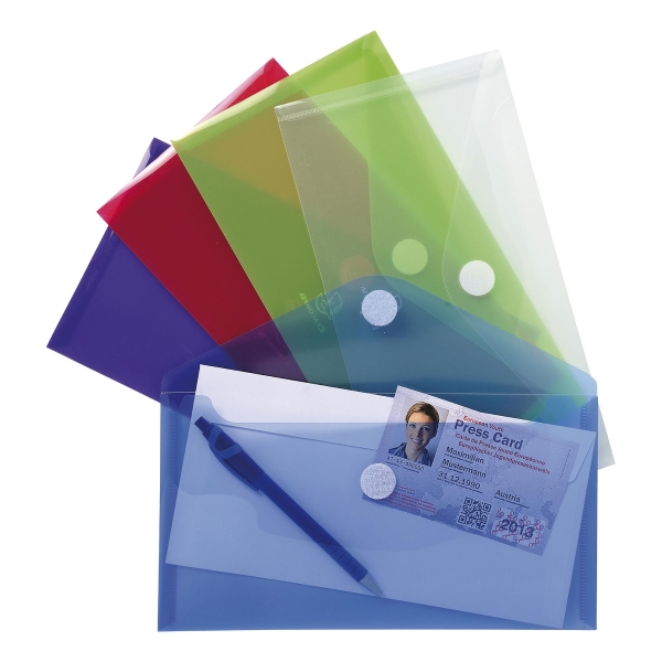 Exacompta Translucent Polypropylene Wallets 25x13.5cm, Assorted Colours - Pack 5