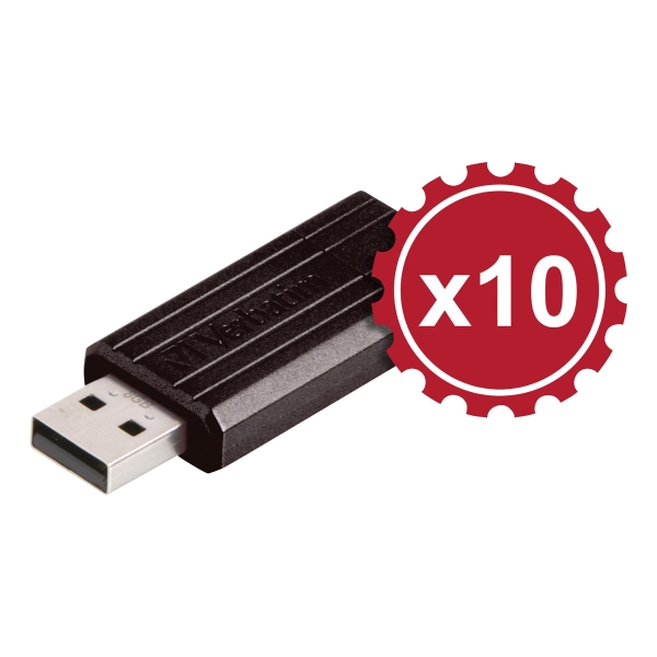 PenDrive VERBATIM PinStripe USB 2.0 8GB, hasłowany, 10 sztuk w opakowaniu