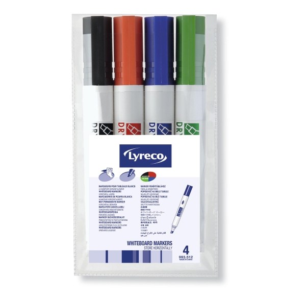 Lyreco marker fehértáblához, vágott hegy, 4 szín/csomag