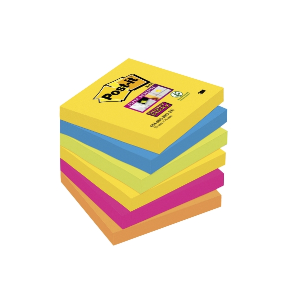 Post-it 654-6SS Super Sticky notes 76x76 mm Rio colours - pack of 6