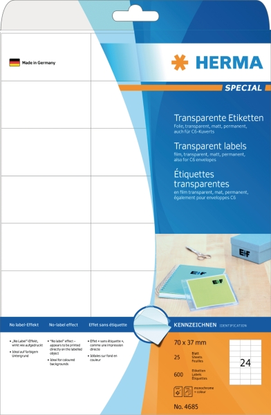 Herma 4685 transparante etiketten 70x37mm - doos van 600