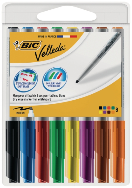 Bic Velleda 1741 niet-permanente marker ronde punt assorti - etui van 8