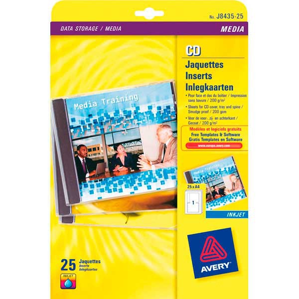 AVERY J8435-25 CD LABELS AND TRAY INSERT 115 X 118MM - PACK OF 25