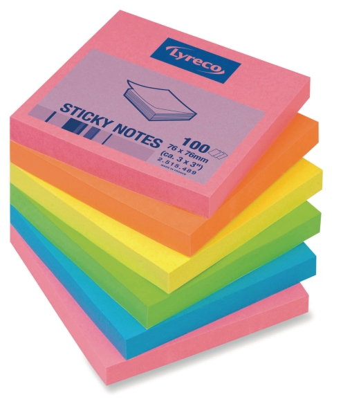 Lyreco memo bloc 5 neon colours 76x76 mm - pack of 6