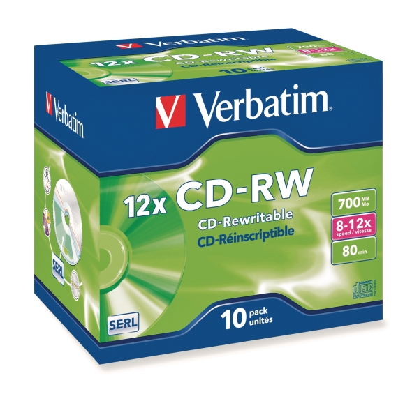 Verbatim CD-RW 700MB (80min.) 8-12x speed ReWritable jewel case - pack of 10