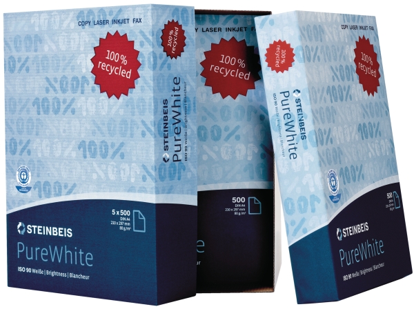 Steinbeis Pure White gerecycleerd papier A4 80g - 1 doos = 5 pakken van 500 vel