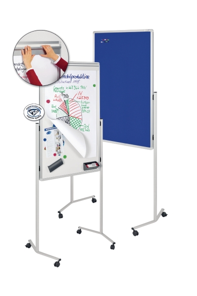 Legamaster 2104 multiboard mobile - whiteboard, blue pinboard and flipchart