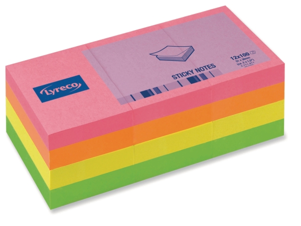 Lyreco memo bloc 4 neon colours 38x51 mm - pack of 12