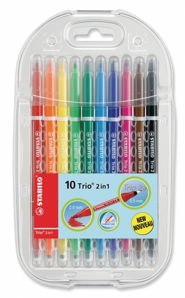 Stabilo trio 2in1 double ended pen assorted colours - box  of 10