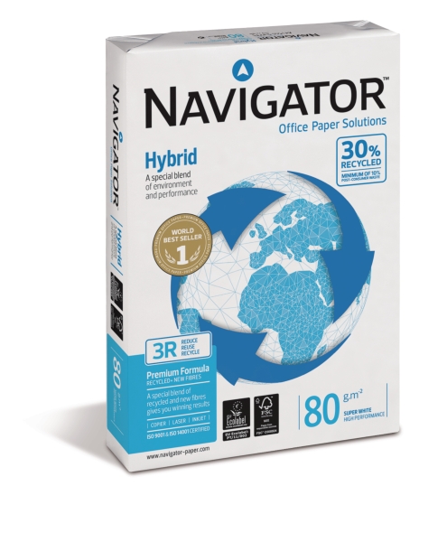 Navigator Hybrid gerecycleerd papier A4 80g - 1 doos = 5 pakken van 500 vellen