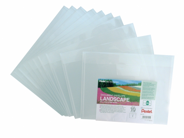 Pentel 240203 pochettes enveloppes A4 PP recyclées transparentes - paquet de 10