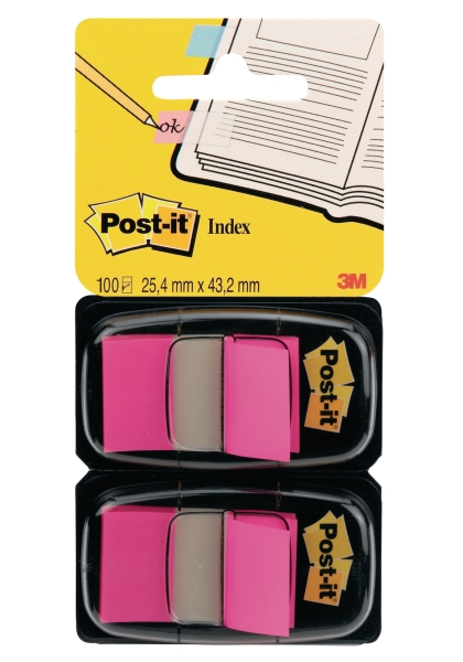 Post-it Index 25x44mm roze - pakket van 2