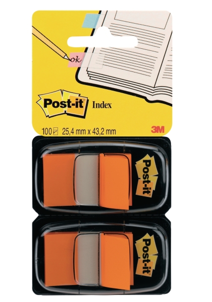 Post-it Index 25x44mm oranje - pakket van 2