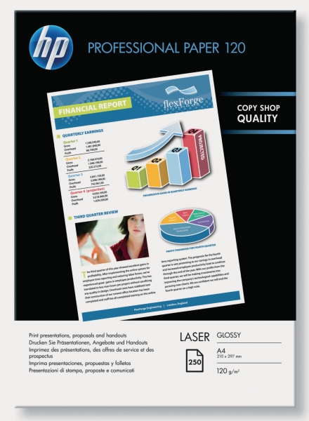 HP CG964A papier photo brillant pr imprimante laser A4 120g - paq. de 250 flls