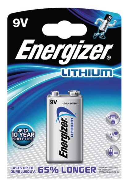 Energizer LR61/9V piles Lithium pour détecteurs de fumée - paquet de 1