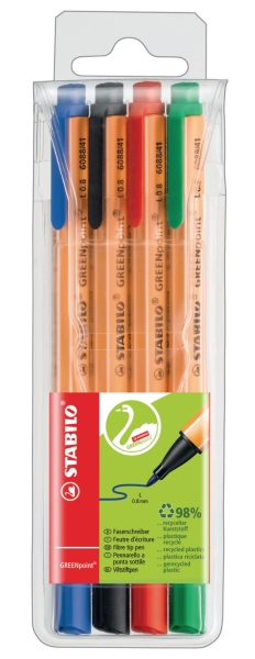 Stabilo Greenpoint fineliner 0,8mm assorted colours - pocket of 4 colours