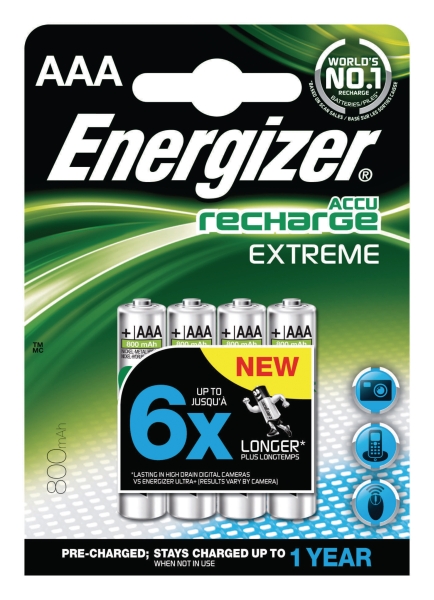 Energizer LR3/AAA piles rechargeables Extreme 800mAh - paquet de 4