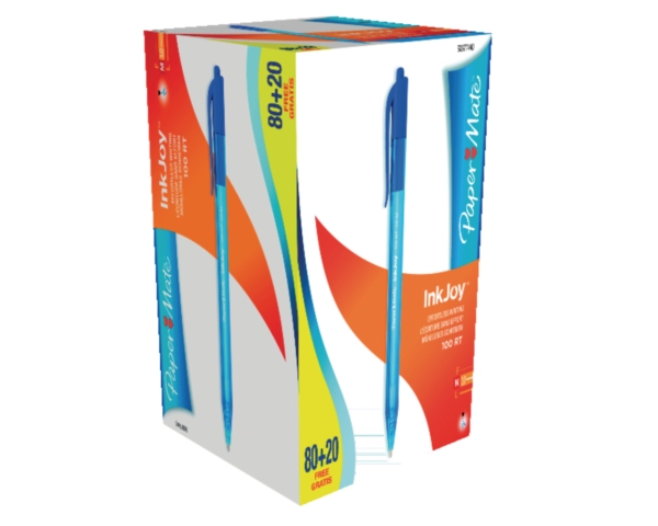 Paper Mate Inkjoy 100 stylo à bille rétractable bleu - 80 + 20 gratuits