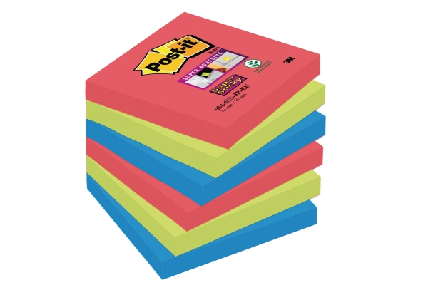 Post-it 654-6SS-JP Super Sticky Notes 76x76 mm jewel pop colours - pack of 6