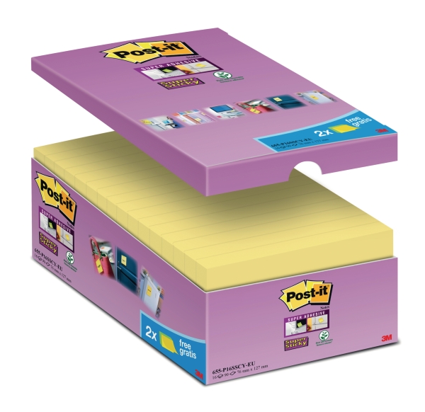 Post-it notes Super Sticky 76 x 127 mm - value pack 14 + 2 blocs jaune