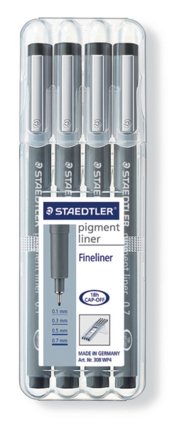 Staedtler 308 fineliner black - pack of 4 assorted sizes