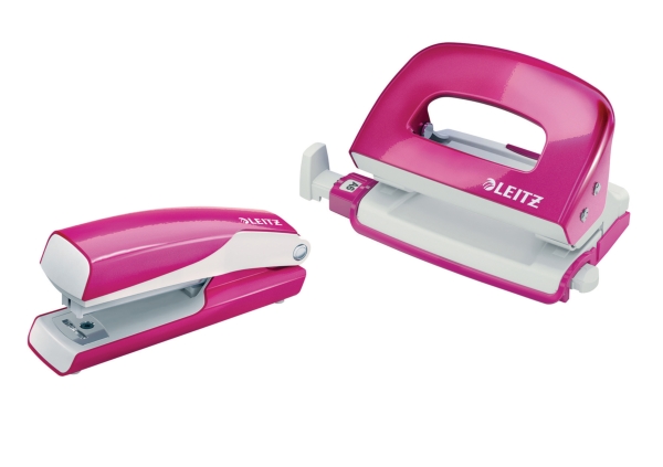 Leitz WOW mini nietmachine en Leitz WOW mini perforator in 1 pak - roze