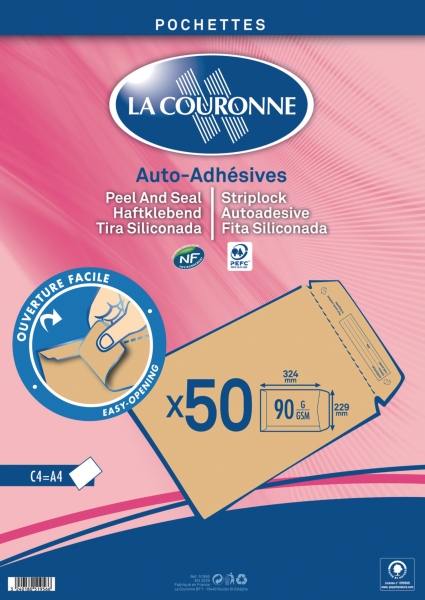 La Couronne pochettes bande siliconée C4 229 x 324 90g kraft - paquet de 50