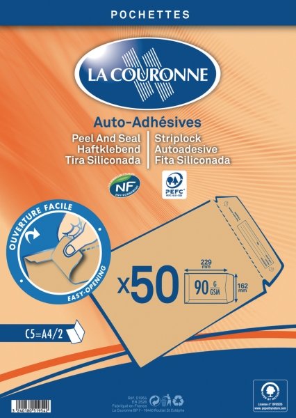 La Couronne pochettes bande siliconée C5 162 x 229 90g kraft - paquet de 50