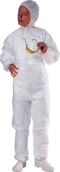 Disposable hooded overall polypropylene - size L - white